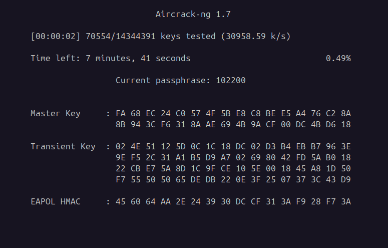 Cracking Key using aircrack-ng and rockyou.txt