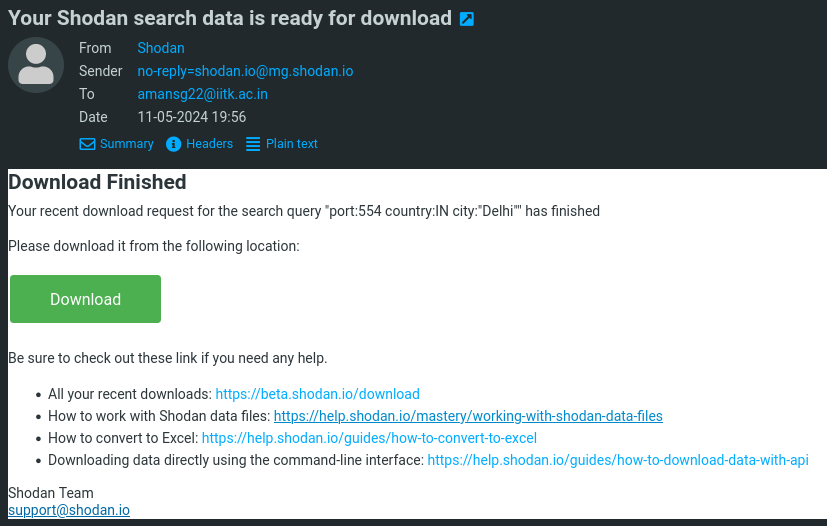 Shodan Download Mail