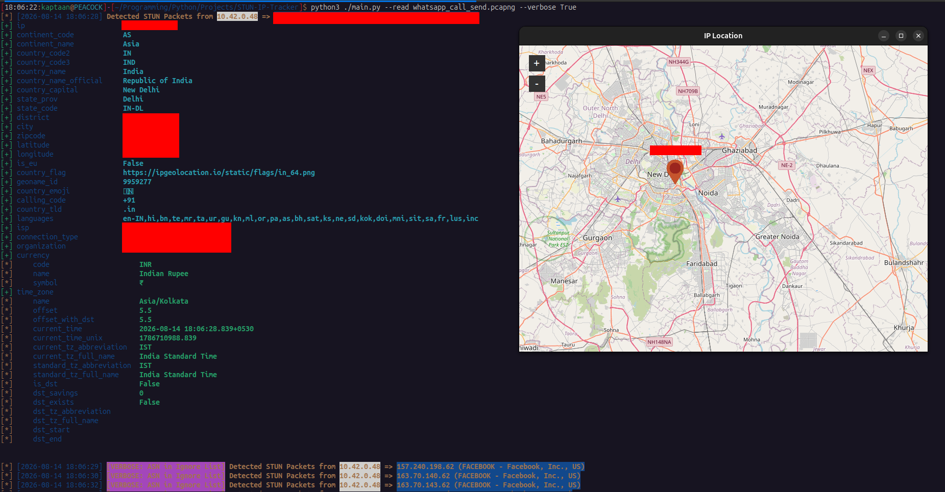 IP Geolocation plotted on map