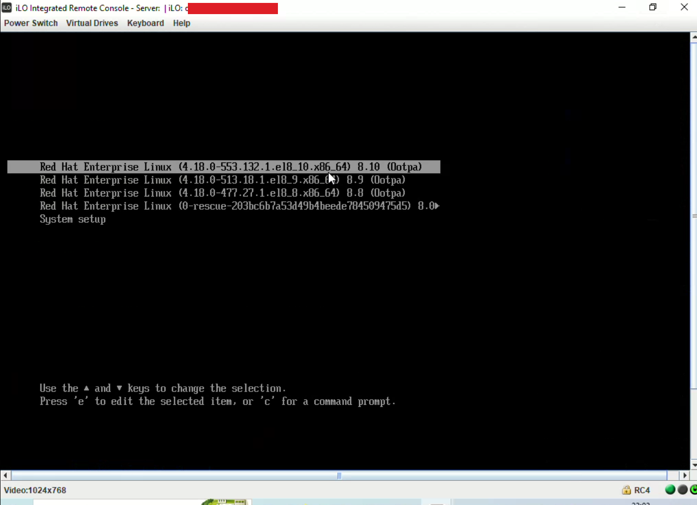 GRUB boot menu — pressing e to edit the boot entry