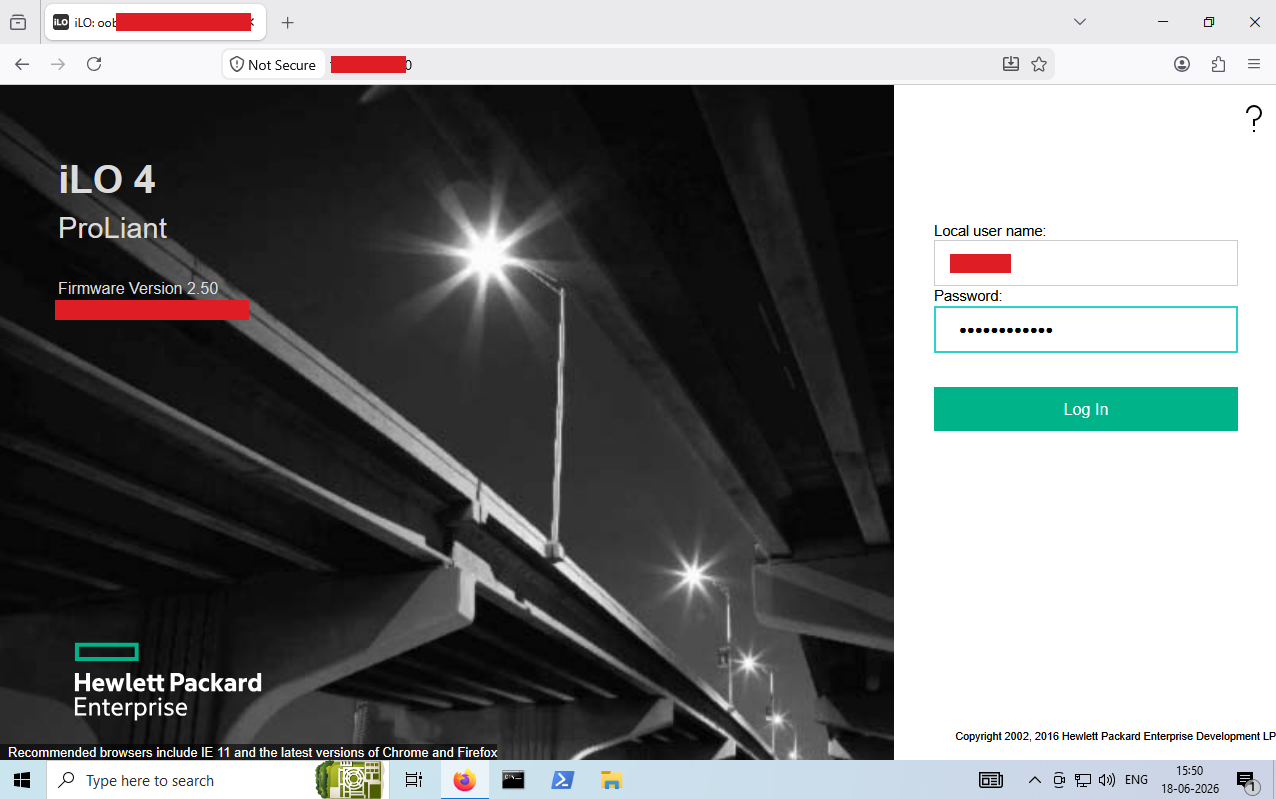 Login to the iLO 4 web interface with the created account