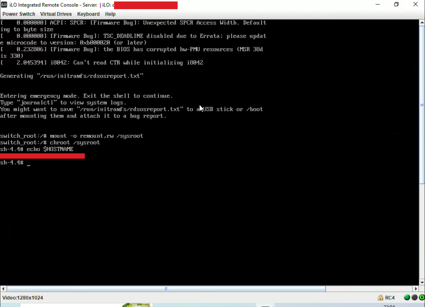 Pre-OS root shell in the initramfs — sysroot mounted and chrooted