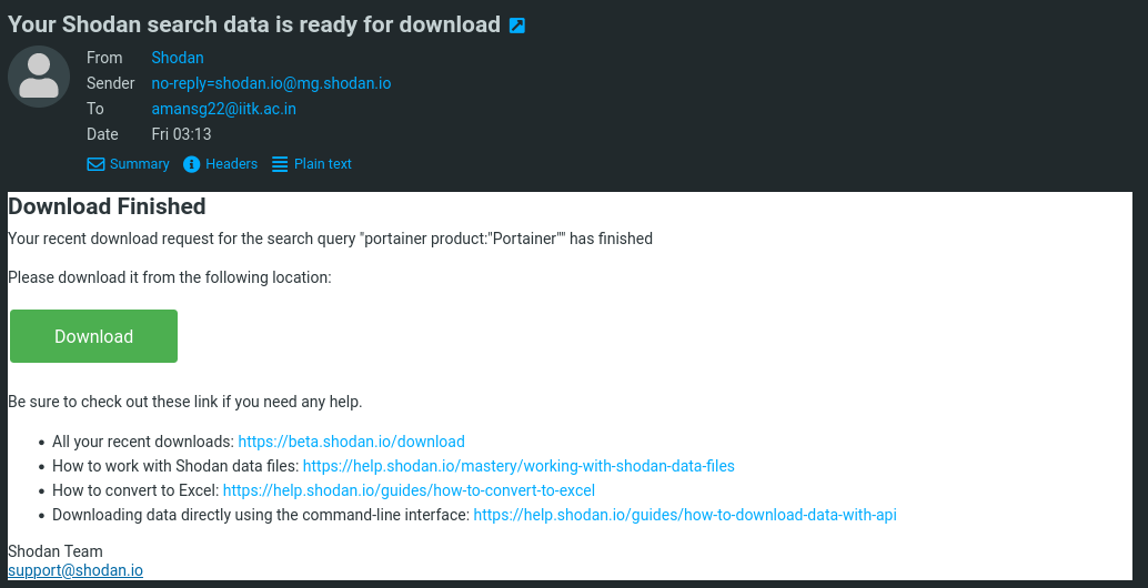 Shodan Download Mail
